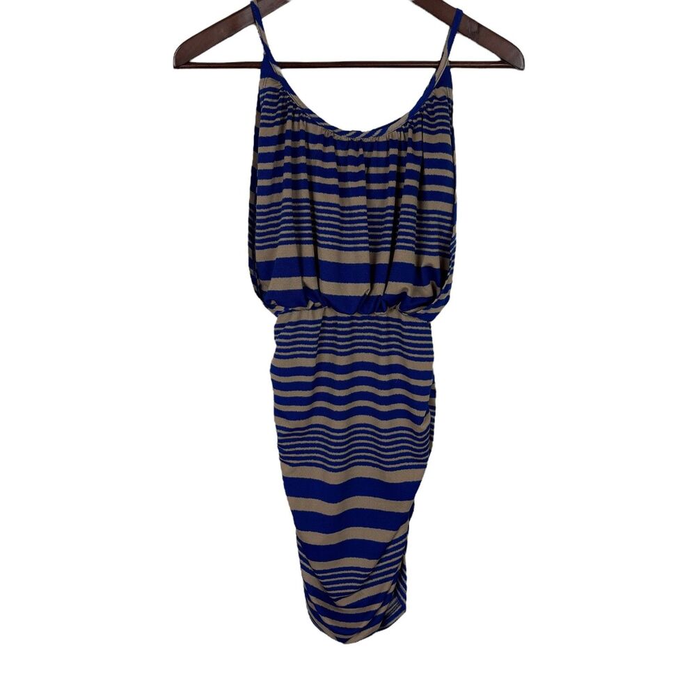 Yetts Los Angeles Blue Tan Striped Mini Dress Women's Small